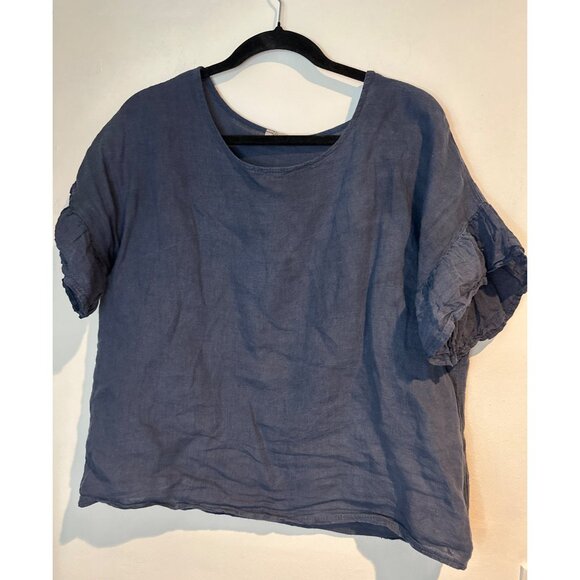 Elena Baldi Boxy Top Small Blue Minimalist Artsy Oversized Linen Feel Coastal - Picture 1 of 7